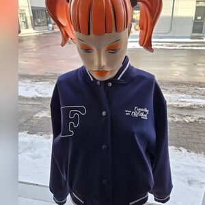 Women's Navy Varsity Jacket with White Accents